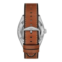 FOSSIL Montre Everett Vert cadran argenté fond vert bracelet cuir de vache marron Clearance