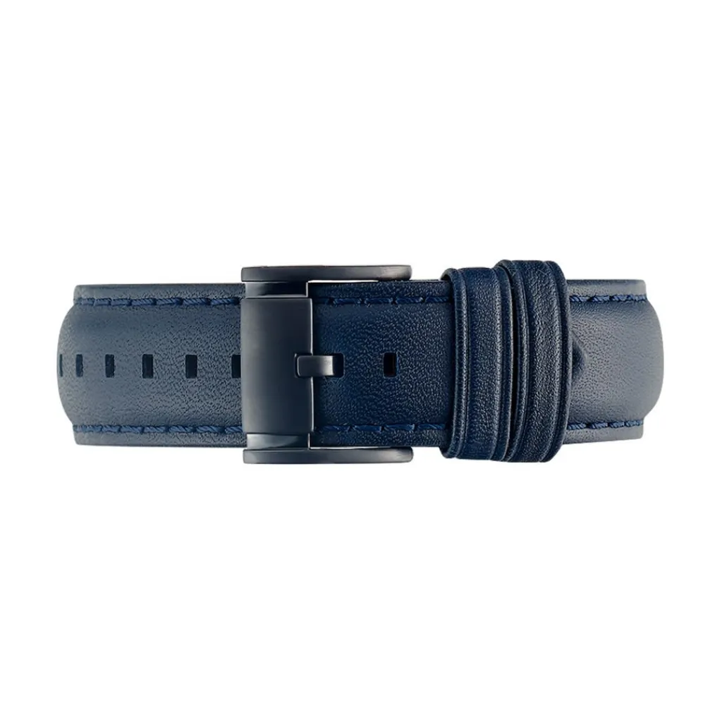 FOSSIL Montre Grant 2 Tons cadran noir fond noir bracelet cuir bleu Online