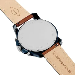 FOSSIL Montre Grant Bleu cadran argenté fond bleu bracelet cuir marron Online