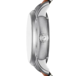 FOSSIL Montre Heritage Bleu cadran argenté fond bleu bracelet cuir de vache marron Online