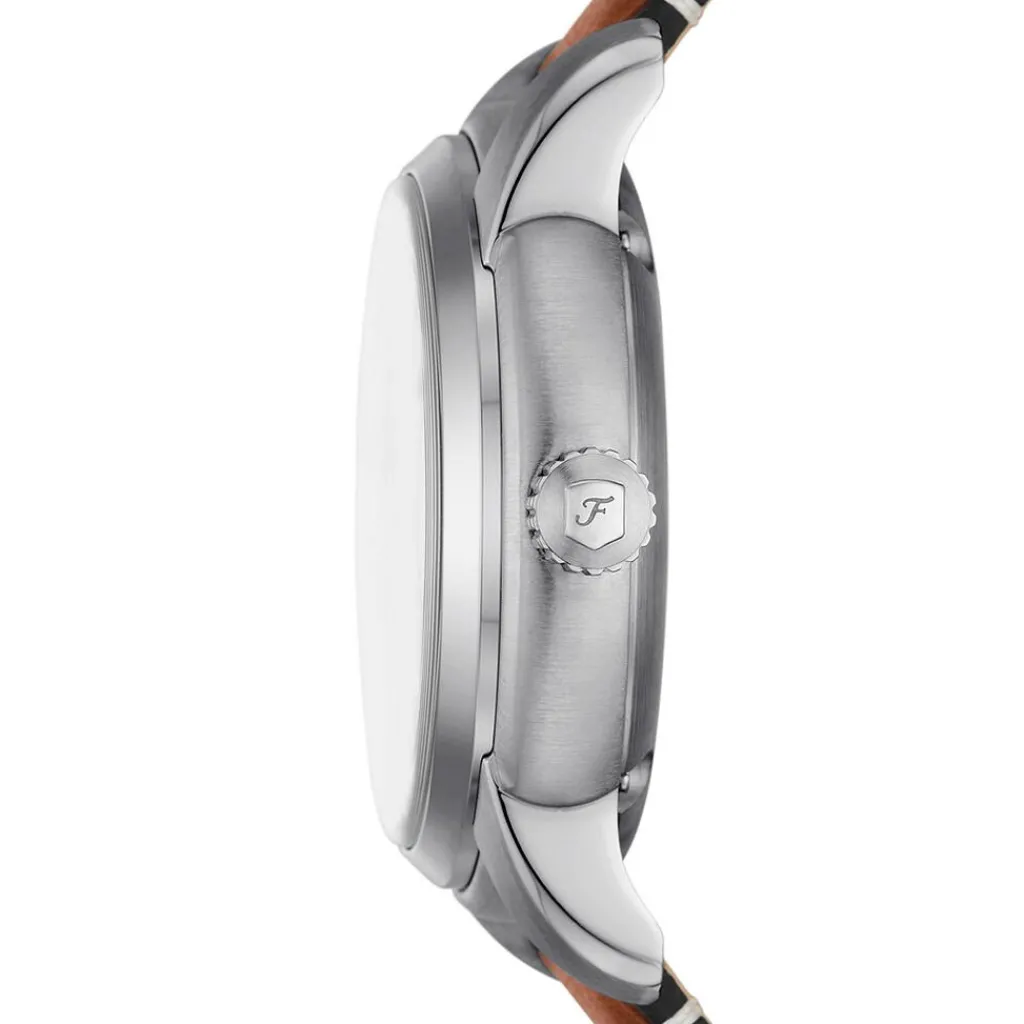 FOSSIL Montre Heritage Bleu cadran argenté fond bleu bracelet cuir de vache marron Online