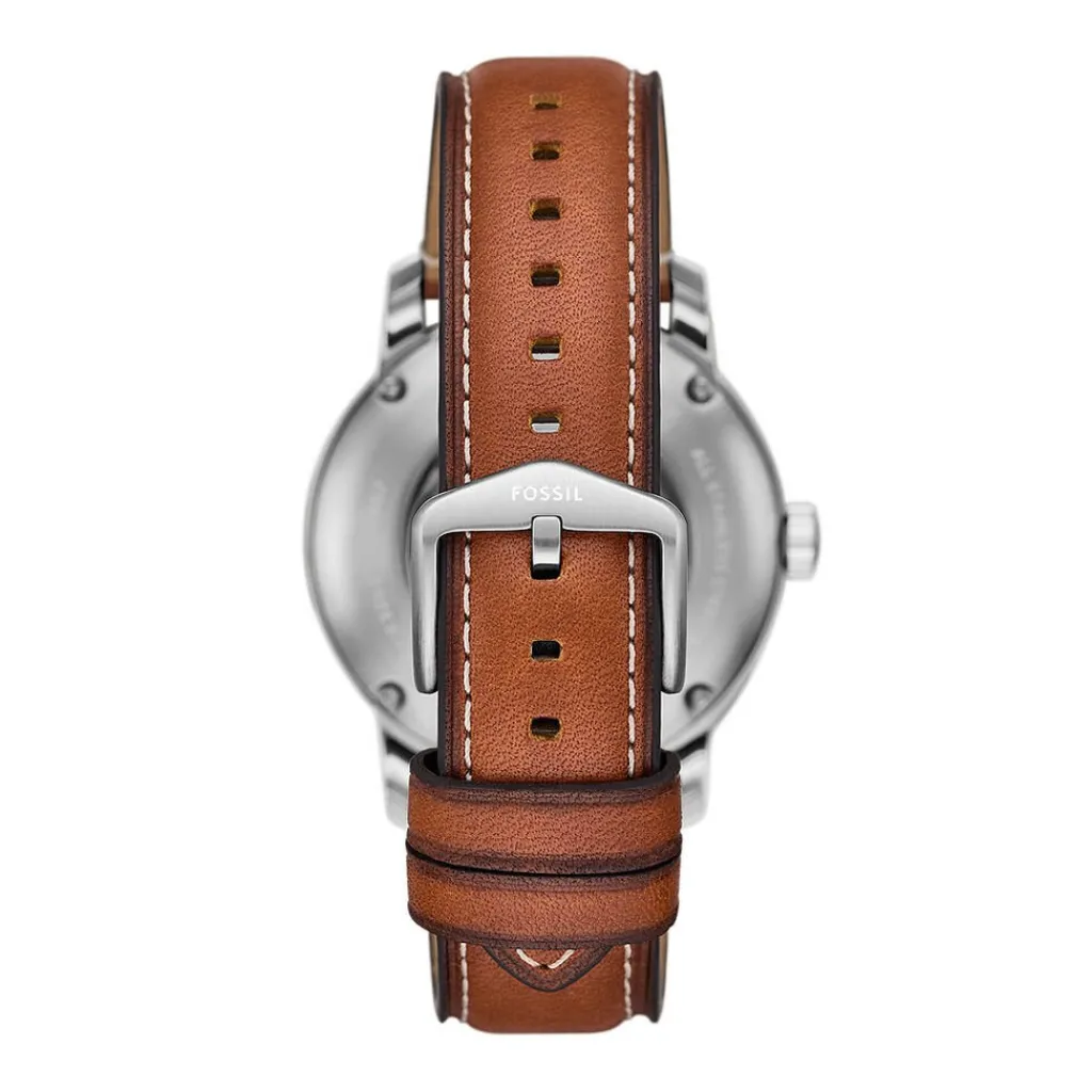 FOSSIL Montre Heritage Bleu cadran argenté fond bleu bracelet cuir de vache marron Online