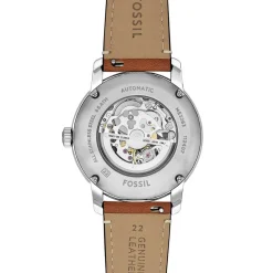 FOSSIL Montre Heritage Bleu cadran argenté fond bleu bracelet cuir de vache marron Online