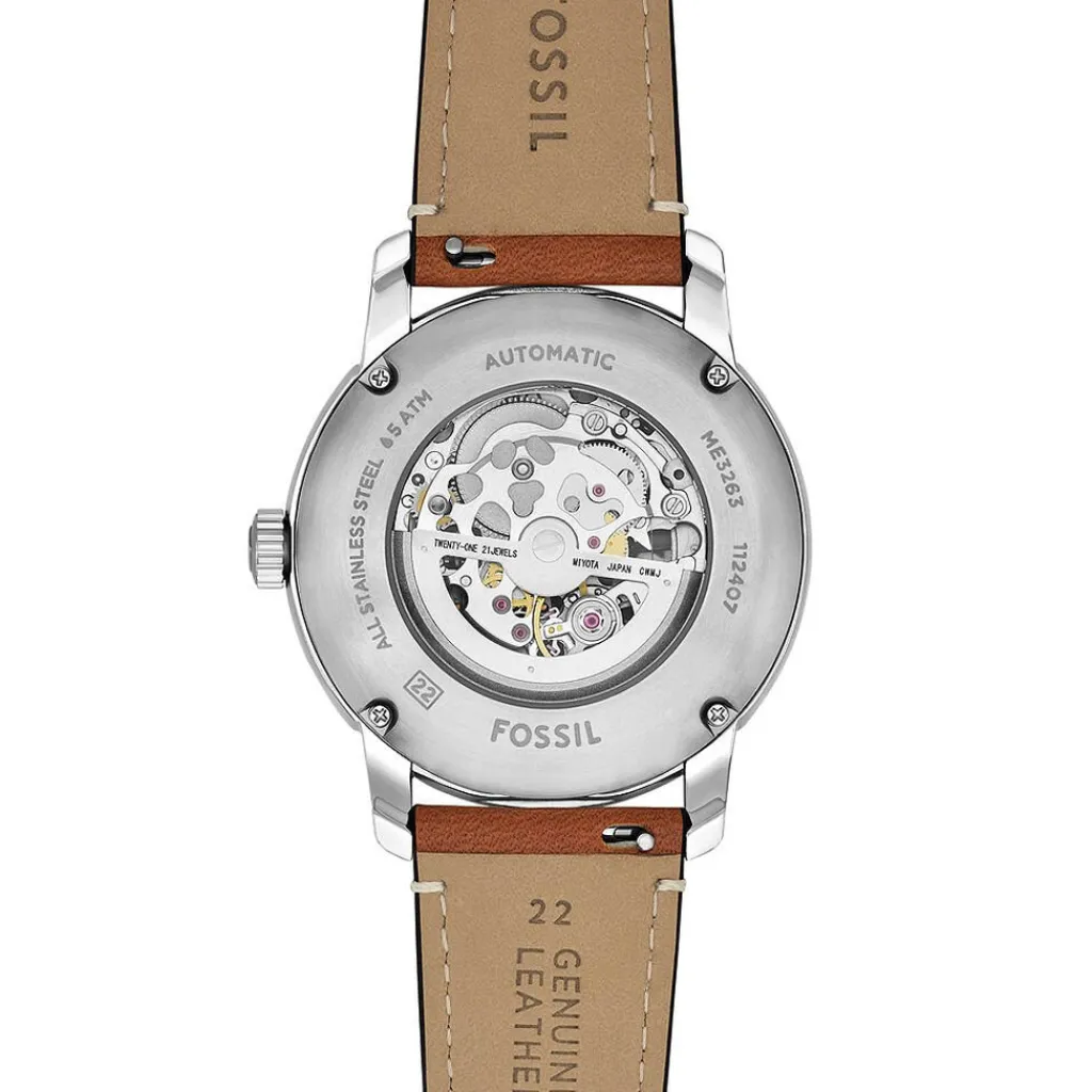 FOSSIL Montre Heritage Bleu cadran argenté fond bleu bracelet cuir de vache marron Online