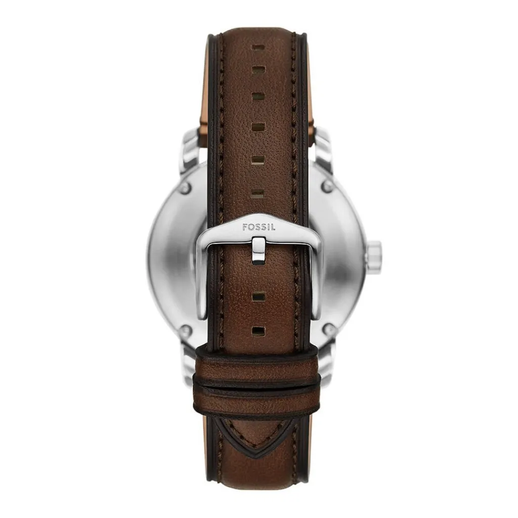 FOSSIL Montre Heritage Crème cadran argenté fond crème bracelet cuir de vache marron Hot