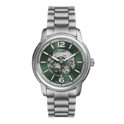 FOSSIL Montre Heritage Vert cadran argenté fond vert bracelet acier argenté Discount