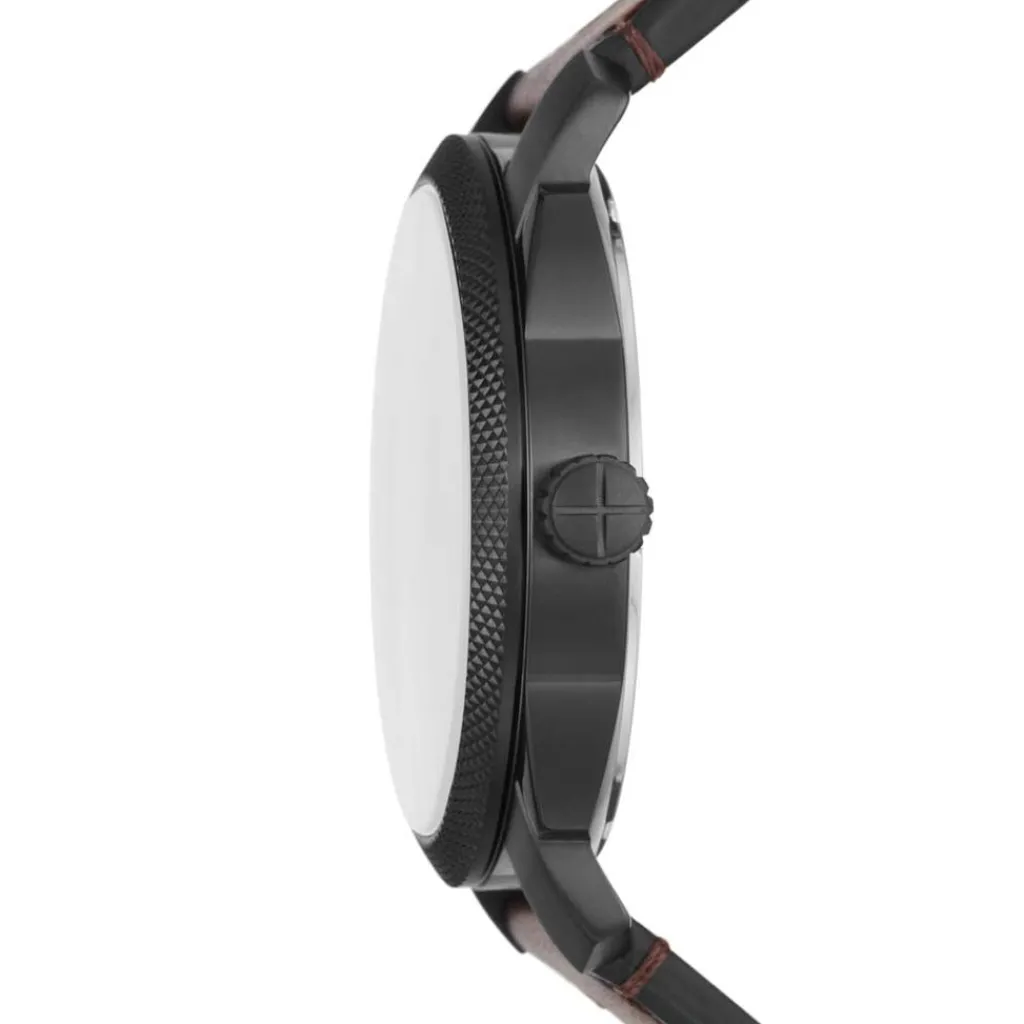 FOSSIL Montre Machine Marron cadran noir fond marron bracelet cuir marron Clearance