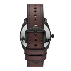 FOSSIL Montre Machine Marron cadran noir fond marron bracelet cuir marron Clearance