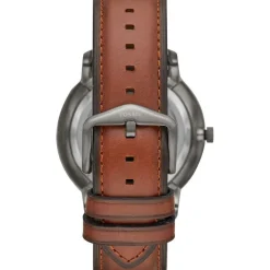 FOSSIL Montre Neutra 2 Tons cadran gris fond noir bracelet cuir marron Discount