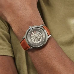 FOSSIL Montre Neutra 2 Tons cadran gris fond noir bracelet cuir marron Discount