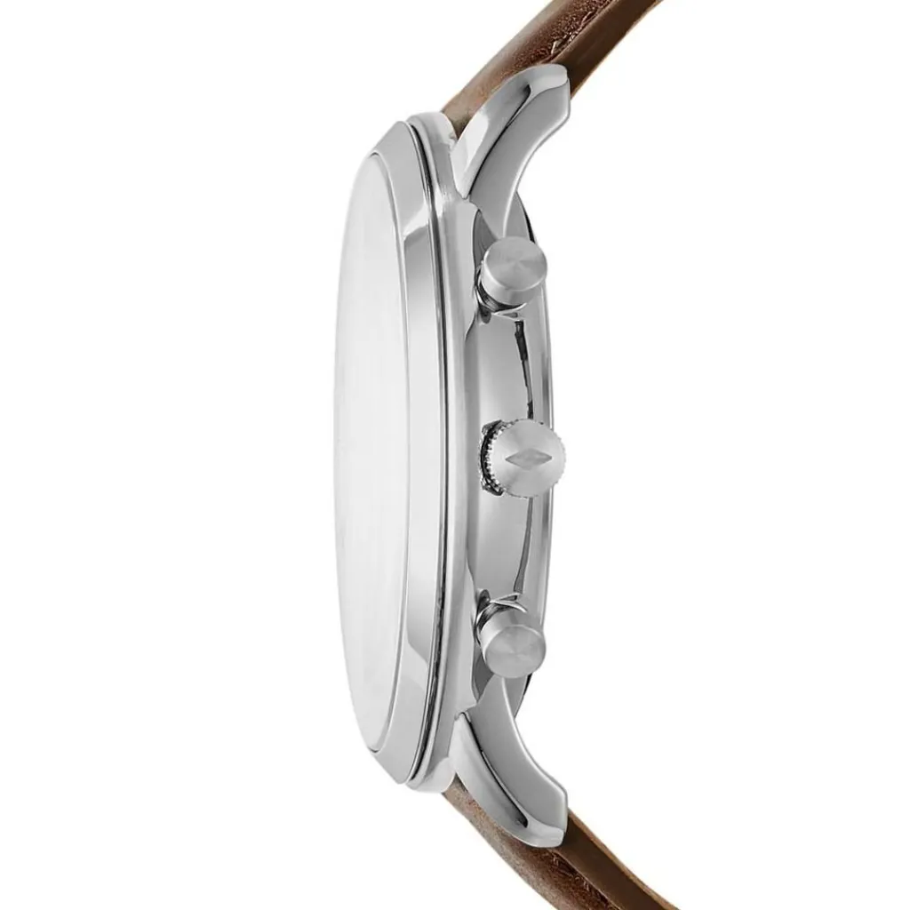 FOSSIL Montre Neutra Chrono Beige cadran argenté fond beige bracelet cuir brun Discount