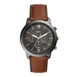 FOSSIL Montre Neutra Chrono Gris cadran gris fond gris bracelet cuir marron Discount