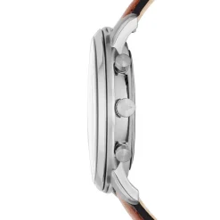 FOSSIL Montre Neutra Chrono Bleu cadran argenté fond bleu bracelet cuir marron