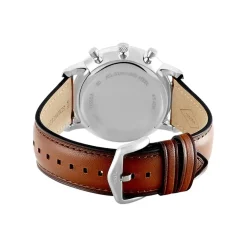 FOSSIL Montre Neutra Chrono Bleu cadran argenté fond bleu bracelet cuir marron