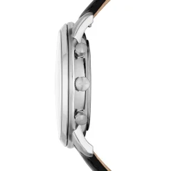 FOSSIL Montre Neutra Chrono Noir cadran argenté fond noir bracelet cuir noir Hot