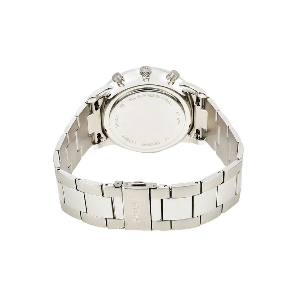 FOSSIL Montre Neutra Noir cadran argenté fond noir bracelet acier argenté Sale