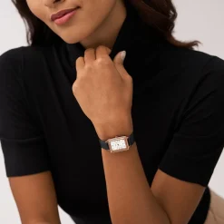 FOSSIL Montre Raquel Blanc cadran rose fond blanc bracelet cuir noir Discount