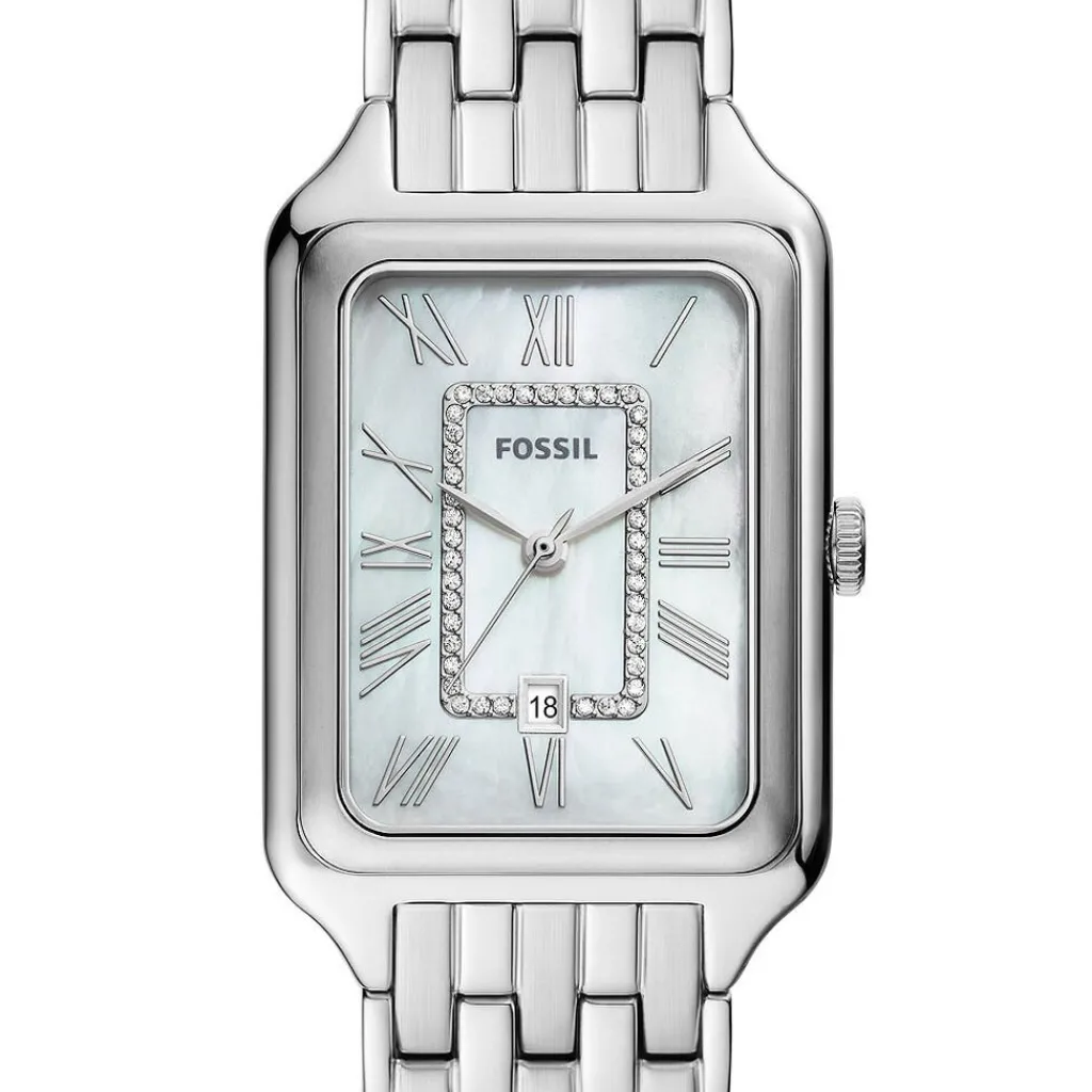 FOSSIL Montre Raquel Blanc cadran argenté fond blanc bracelet acier argenté New