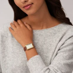 FOSSIL Montre Raquel Blanc cadran doré fond blanc bracelet cuir marron Outlet