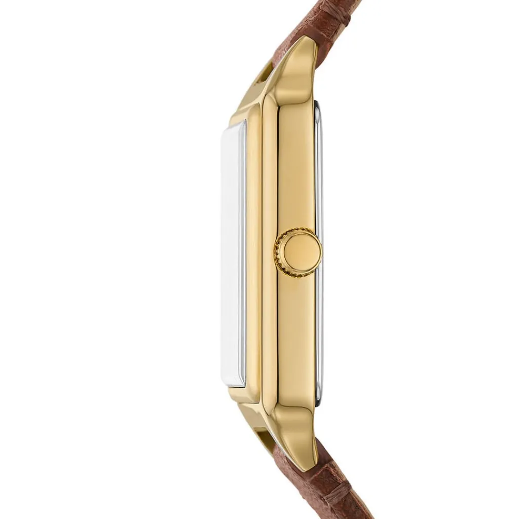 FOSSIL Montre Raquel Gris cadran doré fond gris bracelet cuir marron Sale