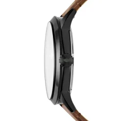 FOSSIL Montre Townsman Auto Noir cadran noir fond noir bracelet cuir marron Discount