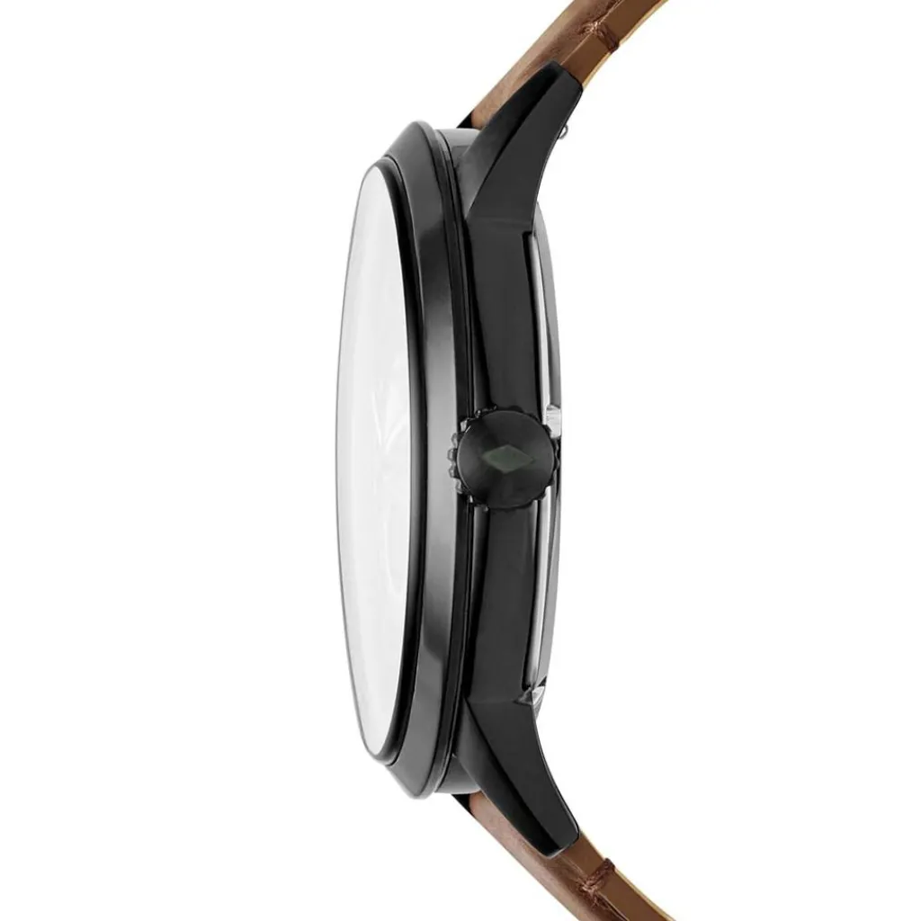 FOSSIL Montre Townsman Auto Noir cadran noir fond noir bracelet cuir marron Discount