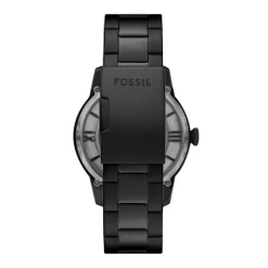 FOSSIL Montre Townsman Blanc cadran noir fond blanc bracelet acier noir