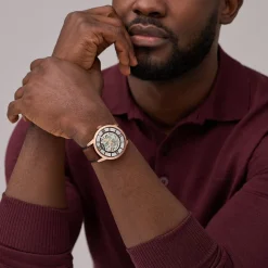 FOSSIL Montre Townsman Marron cadran rosé fond marron bracelet cuir de vache marron New