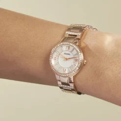 FOSSIL Montre Virginia Argent cadran doré rose fond argenté bracelet acier doré rose Best