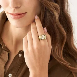 FOSSIL Montre Watch Ring Doré cadran doré fond doré bracelet acier doré Discount