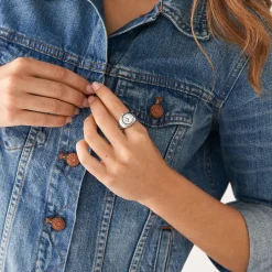 FOSSIL Montre Watch Ring Blanc cadran argenté fond blanc bracelet acier argenté Online