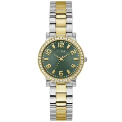 GUESS Montre Fawn Vert cadran bicolore doré / blanc fond vert bracelet acier bicolore Hot