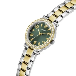GUESS Montre Fawn Vert cadran bicolore doré / blanc fond vert bracelet acier bicolore Hot