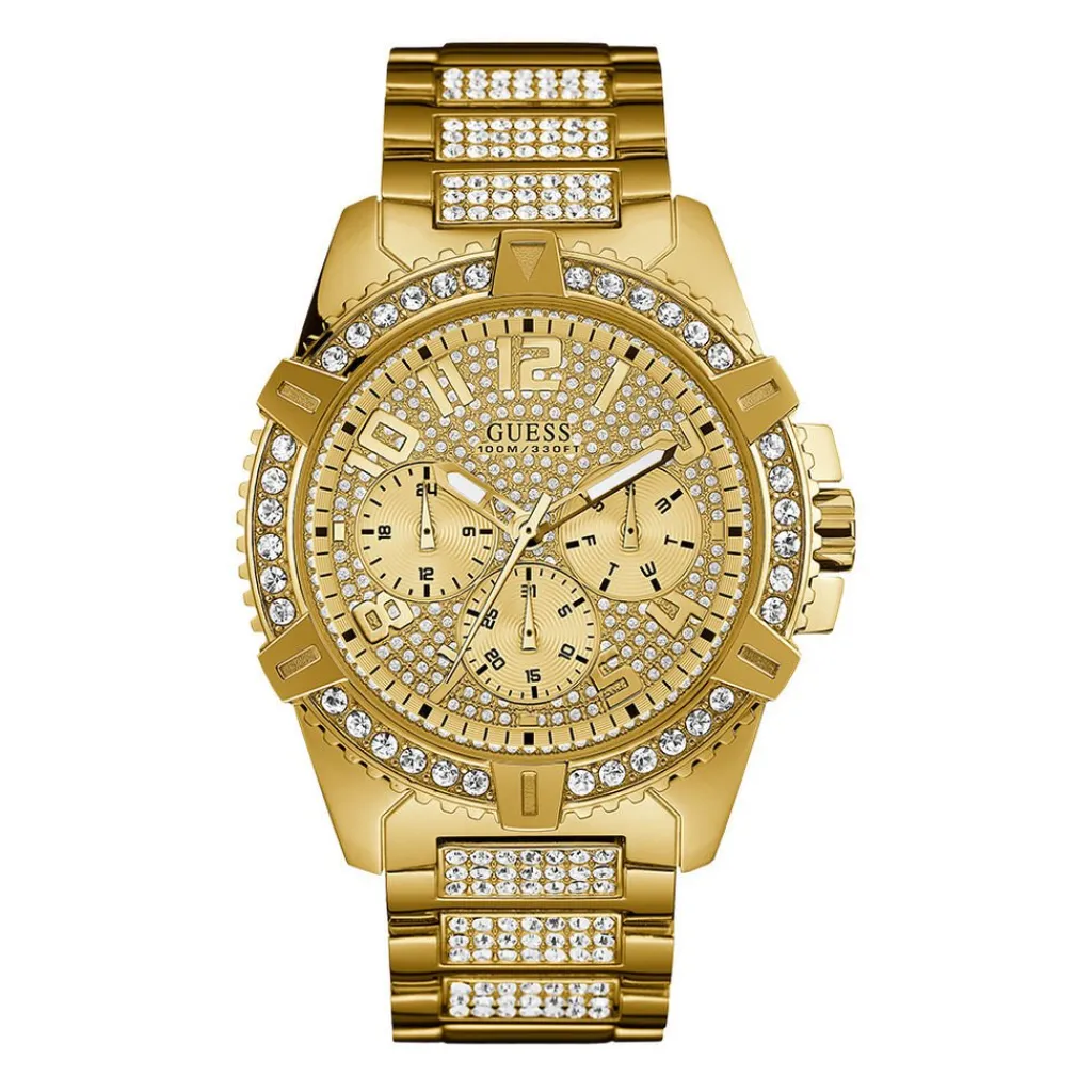 GUESS Montre Frontier Jaune cadran doré fond doré bracelet acier doré Hot