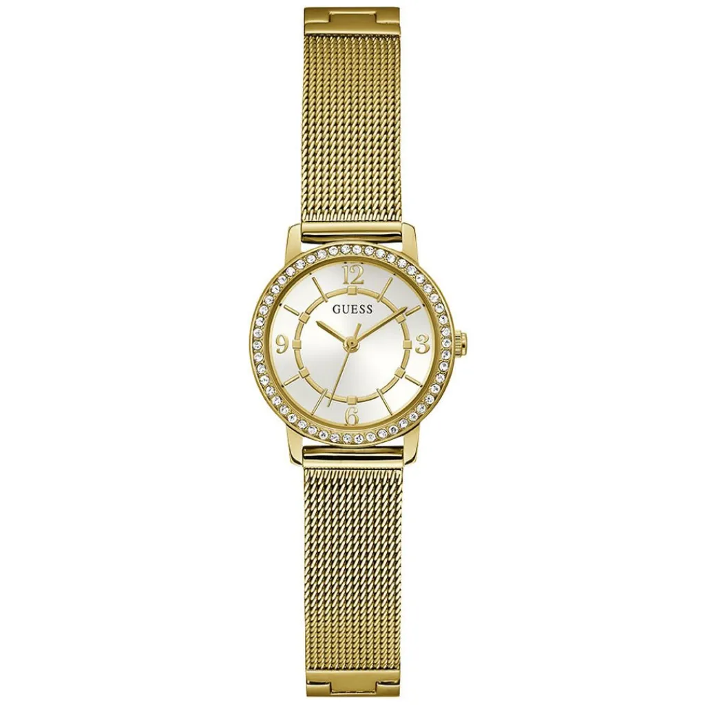 GUESS Montre Melody Blanc cadran doré fond blanc bracelet acier doré Clearance