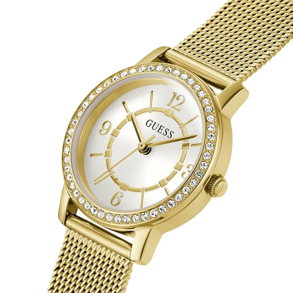 GUESS Montre Melody Blanc cadran doré fond blanc bracelet acier doré Clearance
