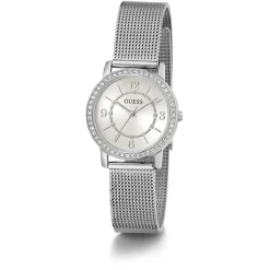 GUESS Montre Melody Blanc cadran argenté fond blanc bracelet acier argenté Clearance