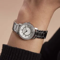 GUESS Montre Melody Blanc cadran argenté fond blanc bracelet acier argenté Discount