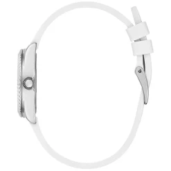 GUESS Montre Mini Luna Argenté cadran argenté fond argenté bracelet silicone blanc Discount