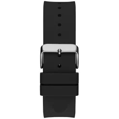 GUESS Montre Monte Noir cadran argenté fond noir bracelet silicone noir Outlet