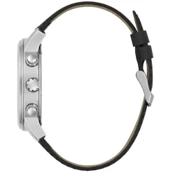 GUESS Montre Parker Noir cadran argenté fond noir bracelet cuir de veau noir Best