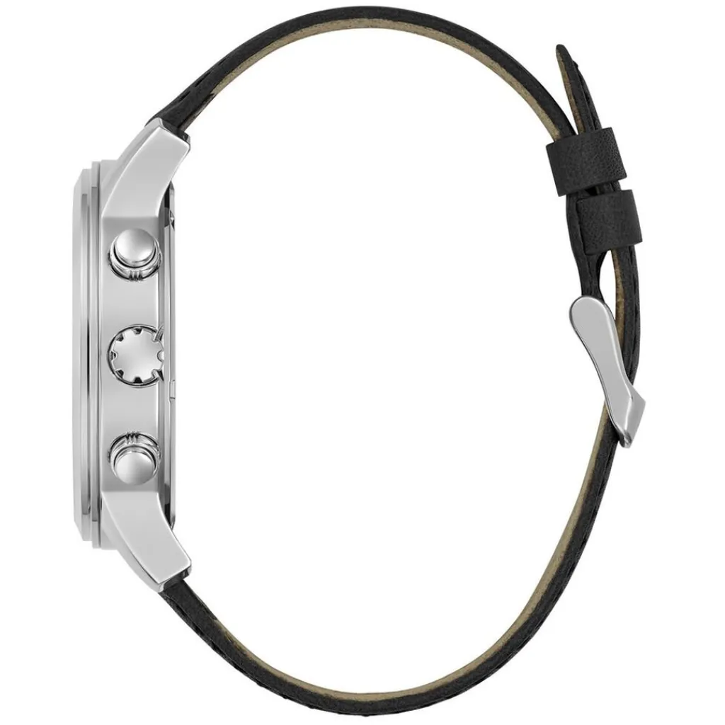 GUESS Montre Parker Noir cadran argenté fond noir bracelet cuir de veau noir Best