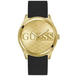 GUESS Montre Reputation Champagne cadran doré fond champagne bracelet silicone noir Discount