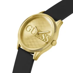 GUESS Montre Reputation Champagne cadran doré fond champagne bracelet silicone noir Discount