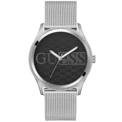 GUESS Montre Reputation Noir cadran argenté fond noir bracelet acier argenté Clearance