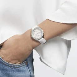 GUESS Montre Sugar Blanc cadran gris fond blanc bracelet cuir blanc Online