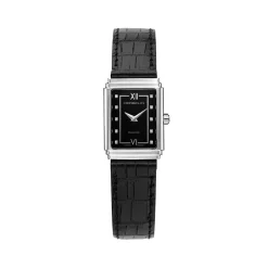 HERBELIN Montre Art Déco 1925's Noir cadran argenté fond noir bracelet cuir de veau noir Sale