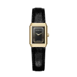 HERBELIN Montre Art Deco Noir cadran dore fond noir bracelet cuir noir New