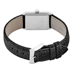 HERBELIN Montre Art Deco Noir cadran argente fond noir bracelet cuir noir Discount