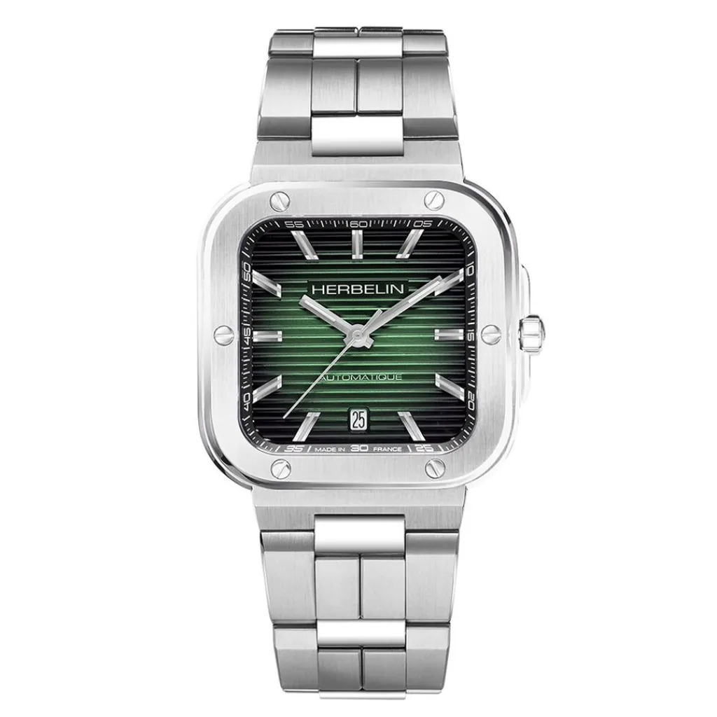 HERBELIN Montre Cap Camarat Vert cadran argenté fond vert bracelet acier argenté Best